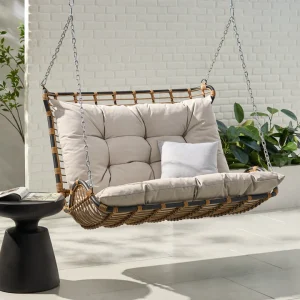 Outdoor Wicker Porch Swing with Cushions