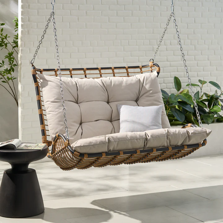 Outdoor Wicker Porch Swing with Cushions