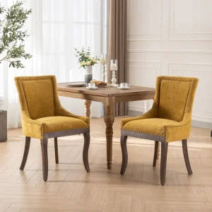 Square Back Dining Chair with Bronze, Set of 2