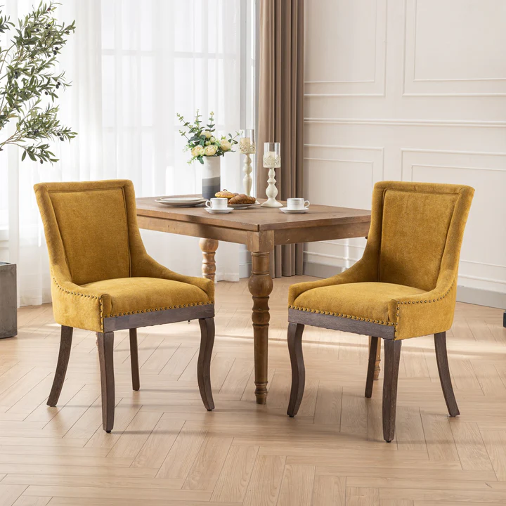 Square Back Dining Chair with Bronze, Set of 2