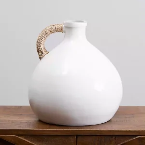 White Jug Vase with Rope Handle